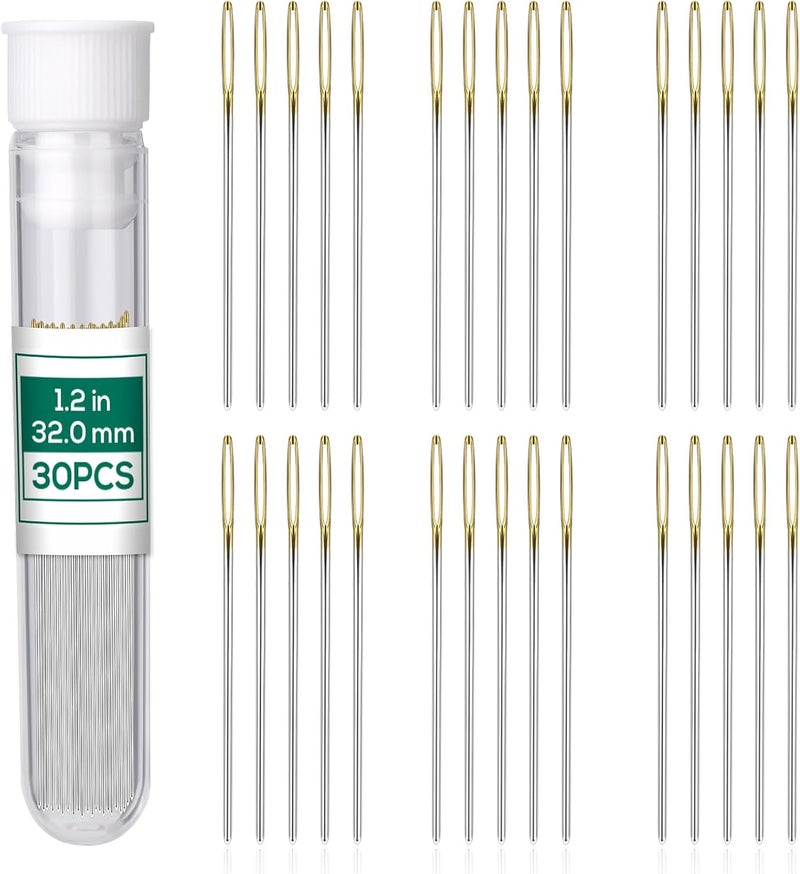 FTEVEN 30PCS Cross Stitch Needles, Size 28 Stainless Steel Embroidery Needles, Large Eye Hand Sewing Needles Blunt Golden Color with Box for Hand Sewing, Cross Stitching - Image 1